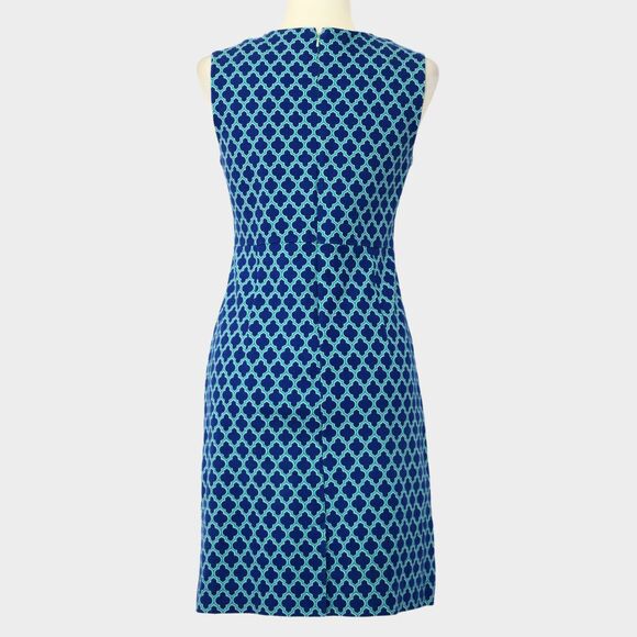 LAND'S END Royal Teal Blue Quatrefoil Ponte Stretch Sheath Dress  Size 10P - Picture 3 of 9